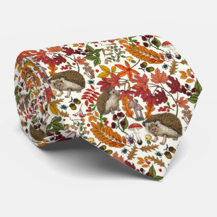 Egels en herfst bosflora op ivoor stropdas