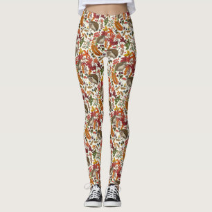 Egels en herfstbosflora op ivoor leggings