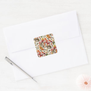 Egels en herfstbosflora op ivoor vierkante sticker