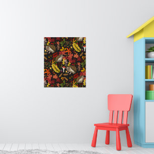 Egels en herfstbosflora op zwart poster