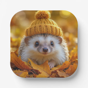 Egels in de herfst bladeren papieren bordje