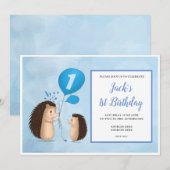 Egels met ballonnen - 1e verjaardag - Blauw Kaart (Voorkant / Achterkant)