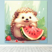 Egels met een stukje watermeloen canvas afdruk (Insitu (Houten vloer))