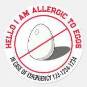 Egg Allergy met noodnummer van de klant Ronde Sticker (Voorkant)