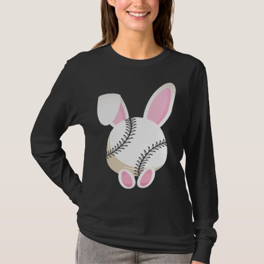 Egg Baseball Rabbit Bunny Ears Funny Easter Day Pl T-shirt (Voorkant)