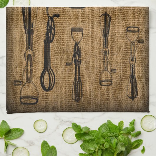 Egg Beaters Burlap Kitchen Towel Theedoek (Gevouwen)