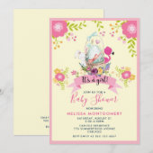 Egg, Flamingo, Bunny en Flowers Baby shower Kaart (Voorkant / Achterkant)