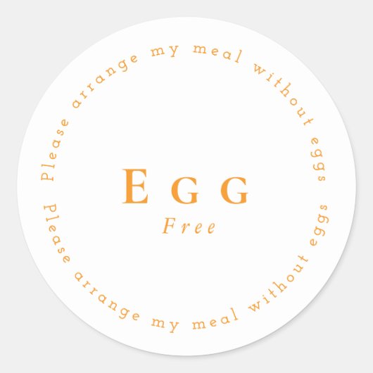 Egg-Free Request Sticker, White - Orange Ronde Sticker (Voorkant)