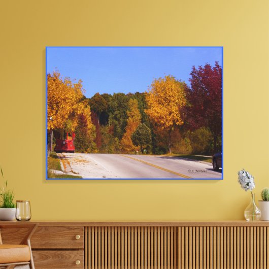Egg Harbour, WI Herfst Season with Trolley Car Canvas Afdruk (Insitu (Woonkamer))