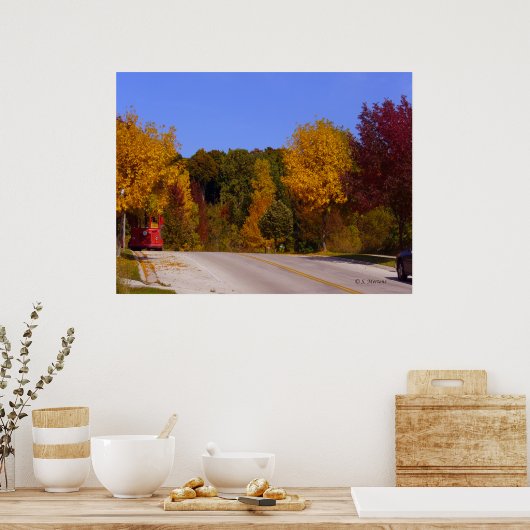 Egg Harbour, WI Herfst Season with Trolley Car Poster (Keuken)