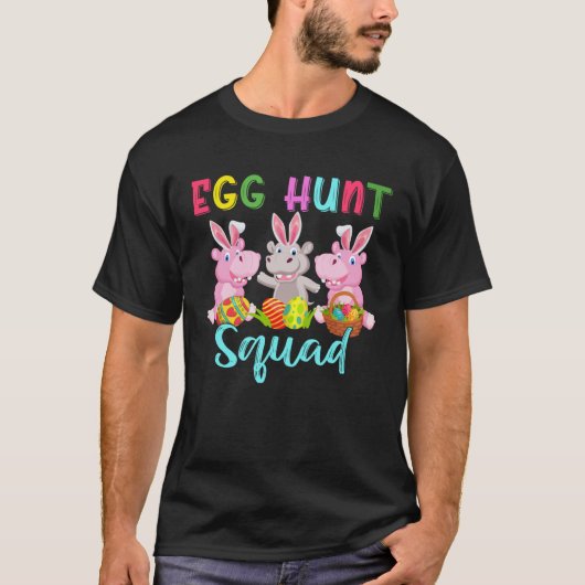 Egg Hunt Squad Three Easter Bunny Hippos Hunting E T-shirt (Voorkant)
