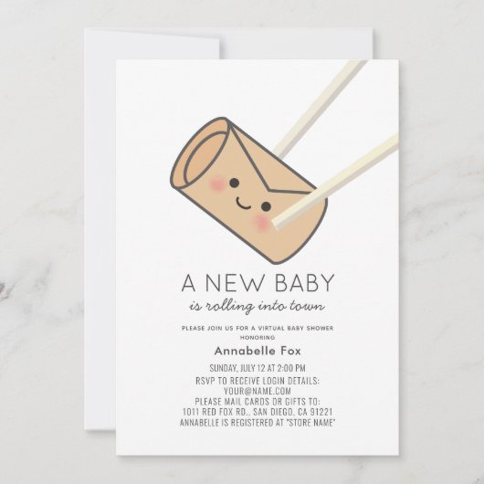 Egg Roll Kawaii Virtual Baby shower Kaart (Voorkant)