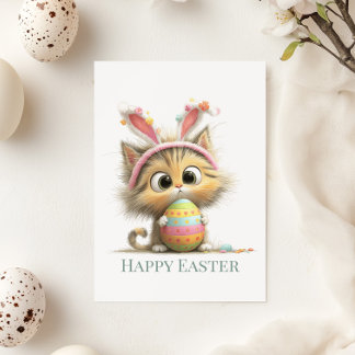 Egg-stra Cute Easter Cat Flat Greeting Card Feestdagenkaart