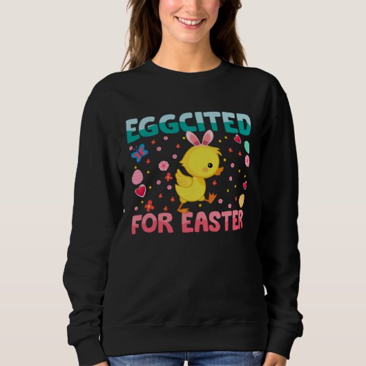 Eggcited For Easter Bunny Duck Rabbit  Kids Trui (Voorkant)