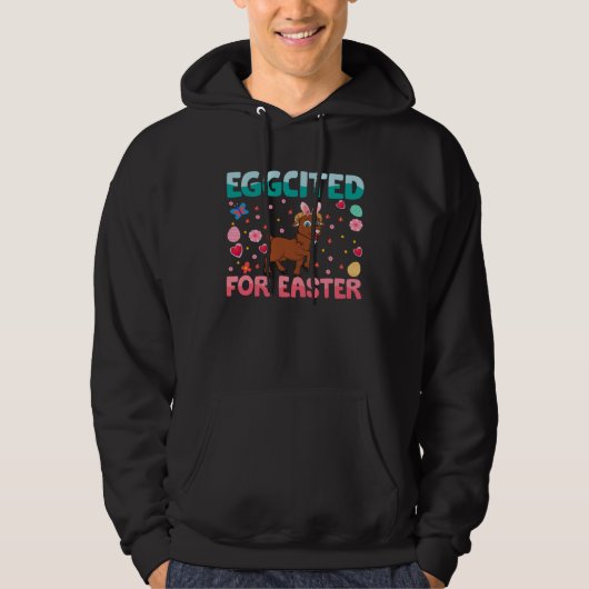 Eggcited For Easter Bunny Goat Rabbit  Kids Hoodie (Voorkant)