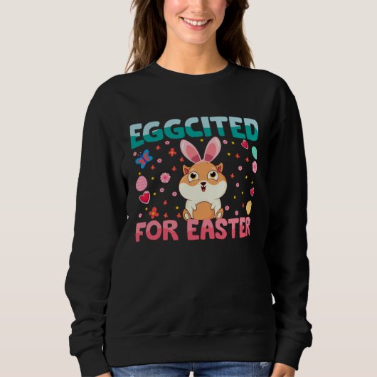 Eggcited For Easter Bunny Guinea Pig Rabbit Kids Trui (Voorkant)