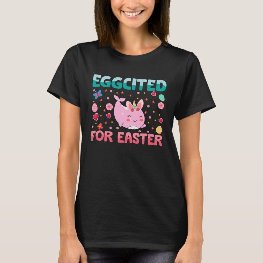 Eggcited For Easter Bunny Narwhal Rabbit Kids T-shirt (Voorkant)