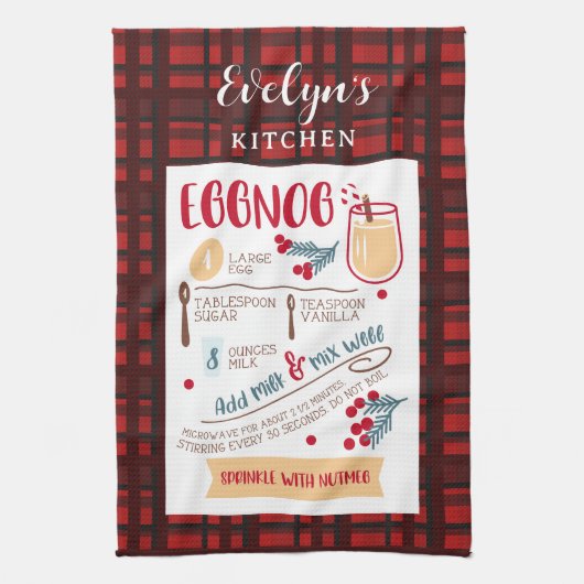 Eggnog Recept Feestelijke Kerst Custom Theedoek (Verticaal)