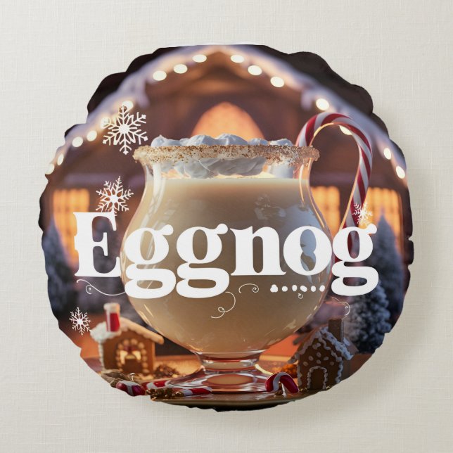 Eggnog timing, eierpunch, kerst rond kussen (Voorkant)