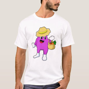 Eggplant als boer met wortel t-shirt