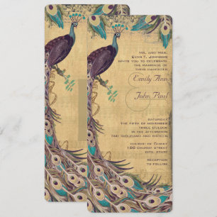 Eggplant Aqua en Gold Peacock Vintage 3 Veters Kaart