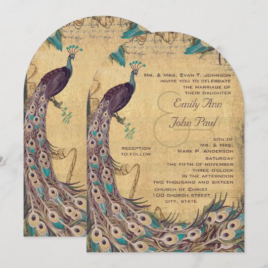 Eggplant Aqua Peacock 3 Veters Kaart (Voorkant / Achterkant)