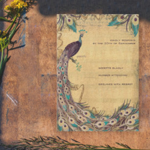 Eggplant Aqua Peacock  3 Veters RSVP Kaartje