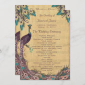 Eggplant Aqua Peacock Wedding Programme Programma (Voorkant / Achterkant)