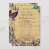 Eggplant Aqua Vintage Peacock Wedding Programme (Devant / Derrière)