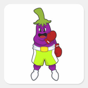 Eggplant bij Boxing met boxinghandschoenen Vierkante Sticker