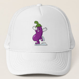 Eggplant bij ijsschaatsen met ijsschaatsen trucker pet