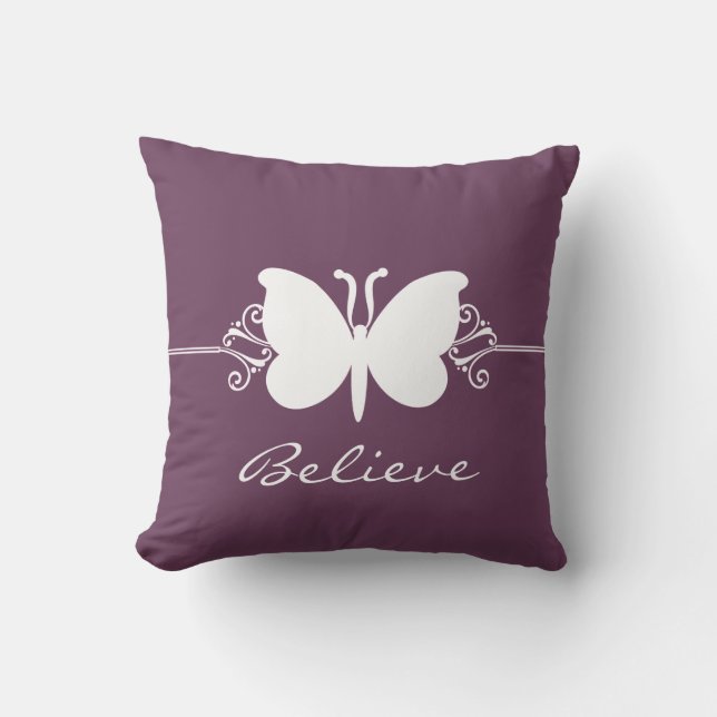 Eggplant Butterfly Swirls Pillow Kussen (Voorkant)