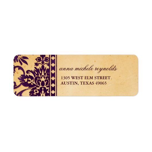 Eggplant Damask Lace Fancy Etiket (Voorkant)