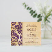  Eggplant Damask Lace Save the Date (Staand voorkant)