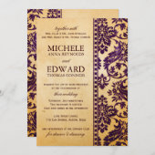  Eggplant Damask Lace Wedding Kaart (Voorkant / Achterkant)