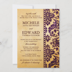  Eggplant Damask Lace Wedding Kaart