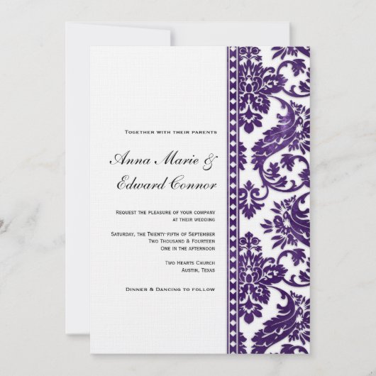 Eggplant  Damask Lace Wedding Kaart (Voorkant)