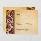  Eggplant Damask Lace Wedding RSVP (Voorkant / Achterkant)