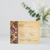  Eggplant Damask Lace Wedding RSVP (Staand voorkant)