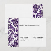 Eggplant Damask Lace Wedding RSVP Kaartje (Voorkant / Achterkant)