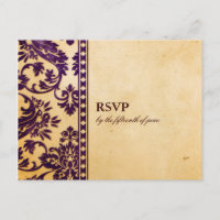 Eggplant Damask Lace Wedding RSVP