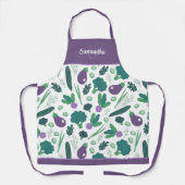 Eggplant- en broccoli-patroon met naam Paars apr Schort (Voorkant)