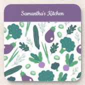 Eggplant en Broccoli Pattern met naam Paars Bier Onderzetter (Voorkant)