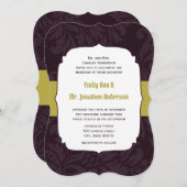 Eggplant en Limoen Damask Wedding Invitation Kaart (Voorkant / Achterkant)