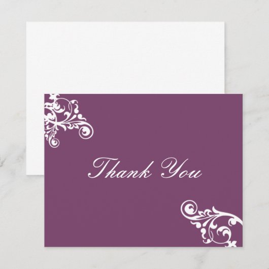 Eggplant en White Flourish Dank je wel Kaart (Voorkant / Achterkant)