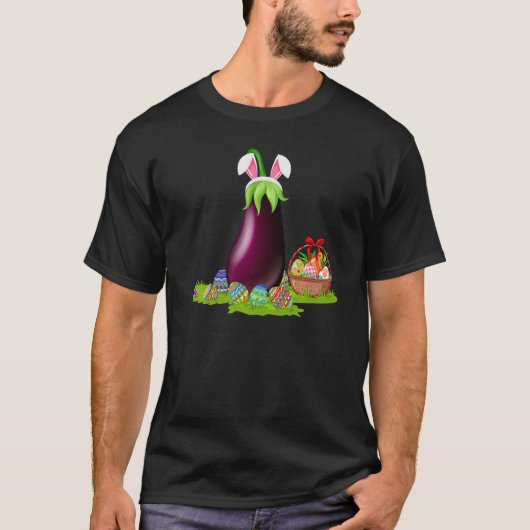 Eggplant Fruit Easter Egg Hunting Bunny Eggplant E T-shirt (Voorkant)