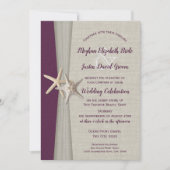 Eggplant Gris Starfish Plage Mariage Invitation (Devant)