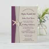 Eggplant Gris Starfish Plage Mariage Invitation (Debout devant)