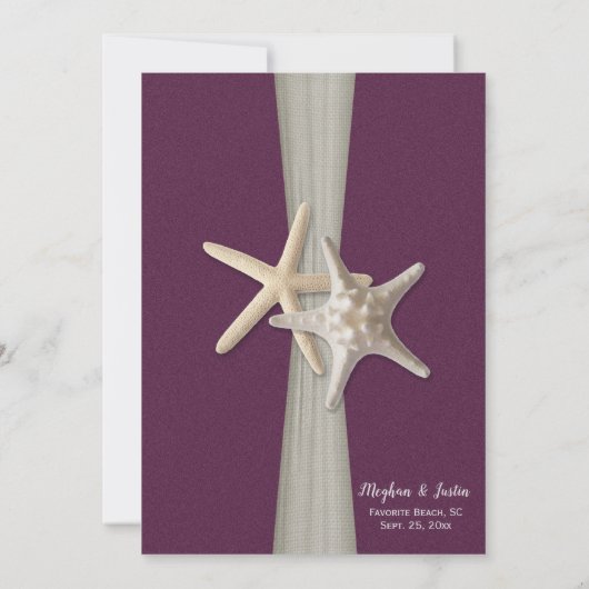 Eggplant Gris Starfish Plage Mariage Invitation (Dos)