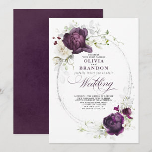 Eggplant Paars en White Floral Boho Wedding Kaart